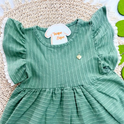 Vestido com Manga Flare e Babadinho - Verde
